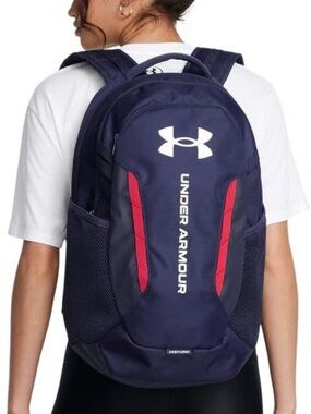 Under Armour Hustle 5.0 Backpack Navy Red UA Storm Water Repellent Laptop